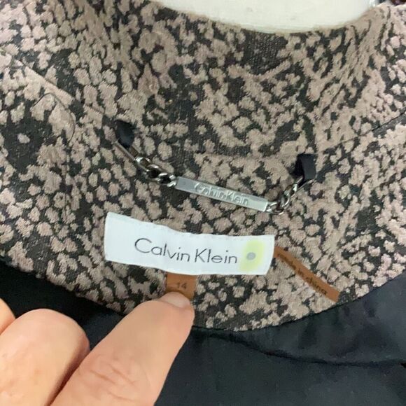 Vintage 1990s Calvin Klein 2pc Sheath Dress and Open Jacket Brown Textured Sz 14 - Picture 9 of 9